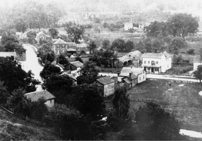 View of village taken from hill behind Prince St. (about 7a Prince St.) Hotel at centre right. Beaumont home at centre left. c.1908